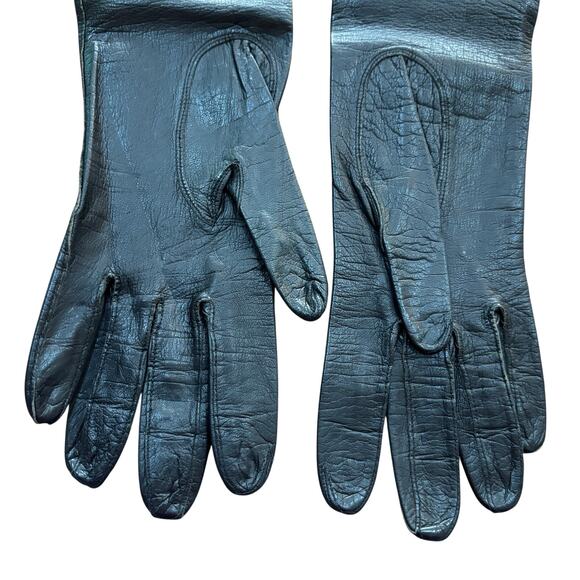 Kislov ladies black leather gloves made in France size 6.5 washable kidskin - Picture 6 of 8